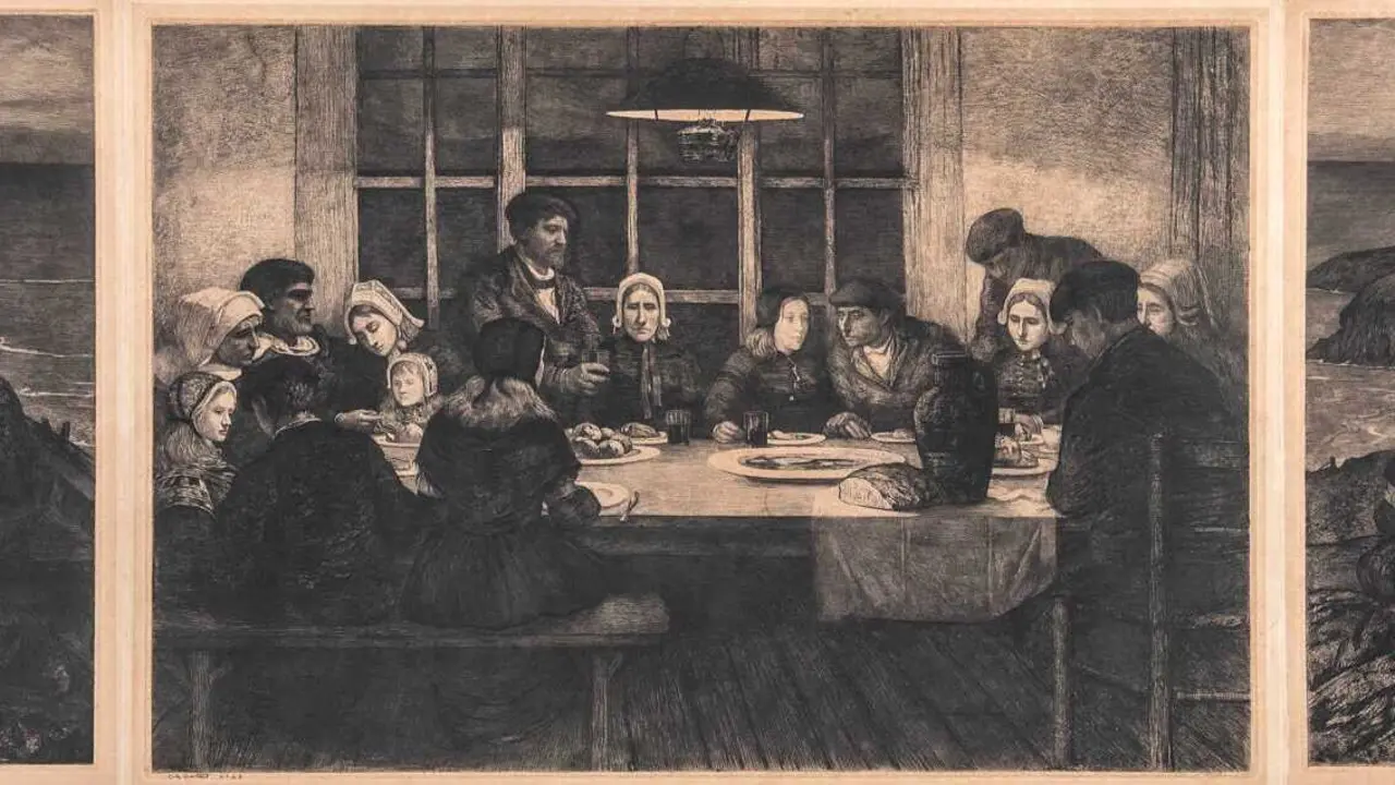 Charles Cottet, Triptyque des adieux : Au pays de la mer : Ceux qui s&rsquo;en vont - Le repas d&rsquo;adieu - Celles qui restent, 1909. | Colecci&oacute;n Zuloaga.